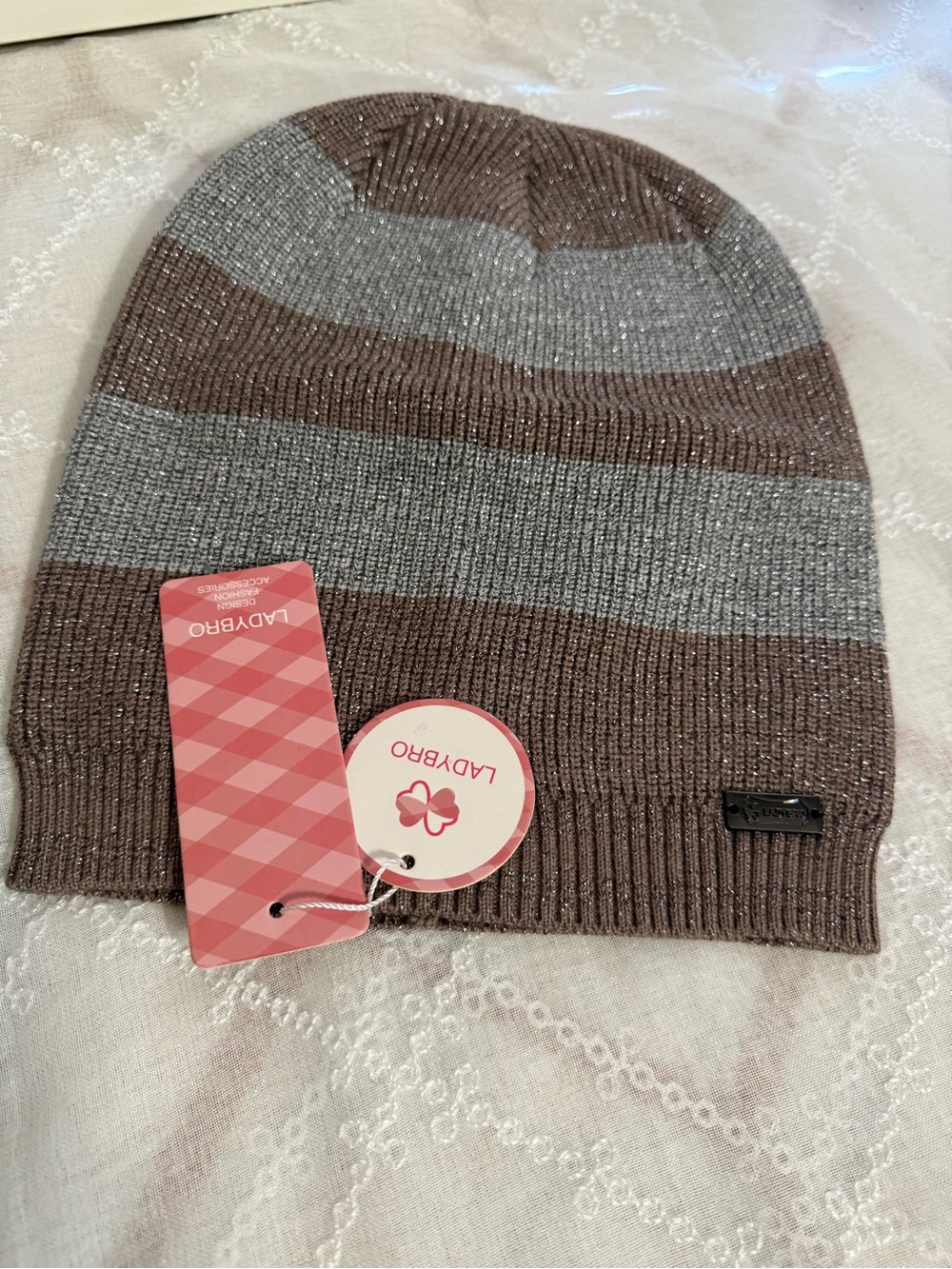 Striped Knit Beanie in Brown & Gray